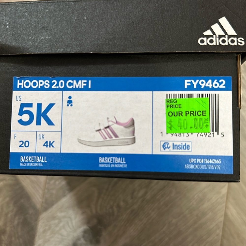 White /pink adidas, toddler size 5